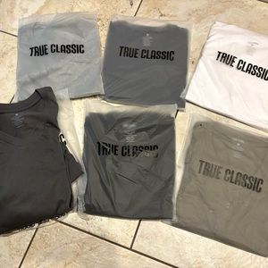 6 shirt colors below of Brand Premium fitted v-neck t-shirt.
